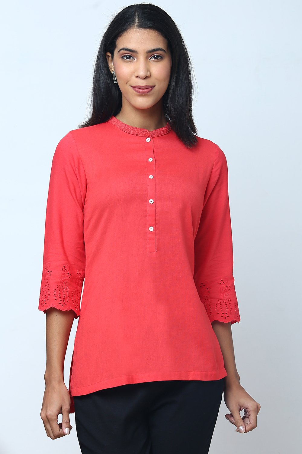 

Coral Cotton Flax Solid Kurti