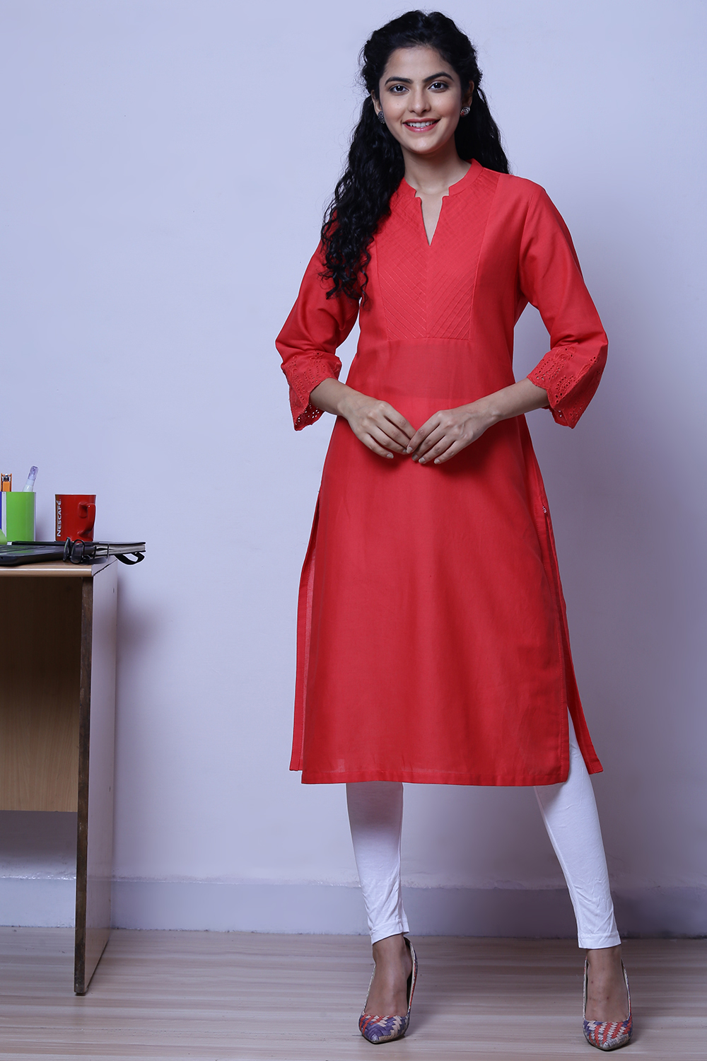 

Coral Cotton Flax Kurta