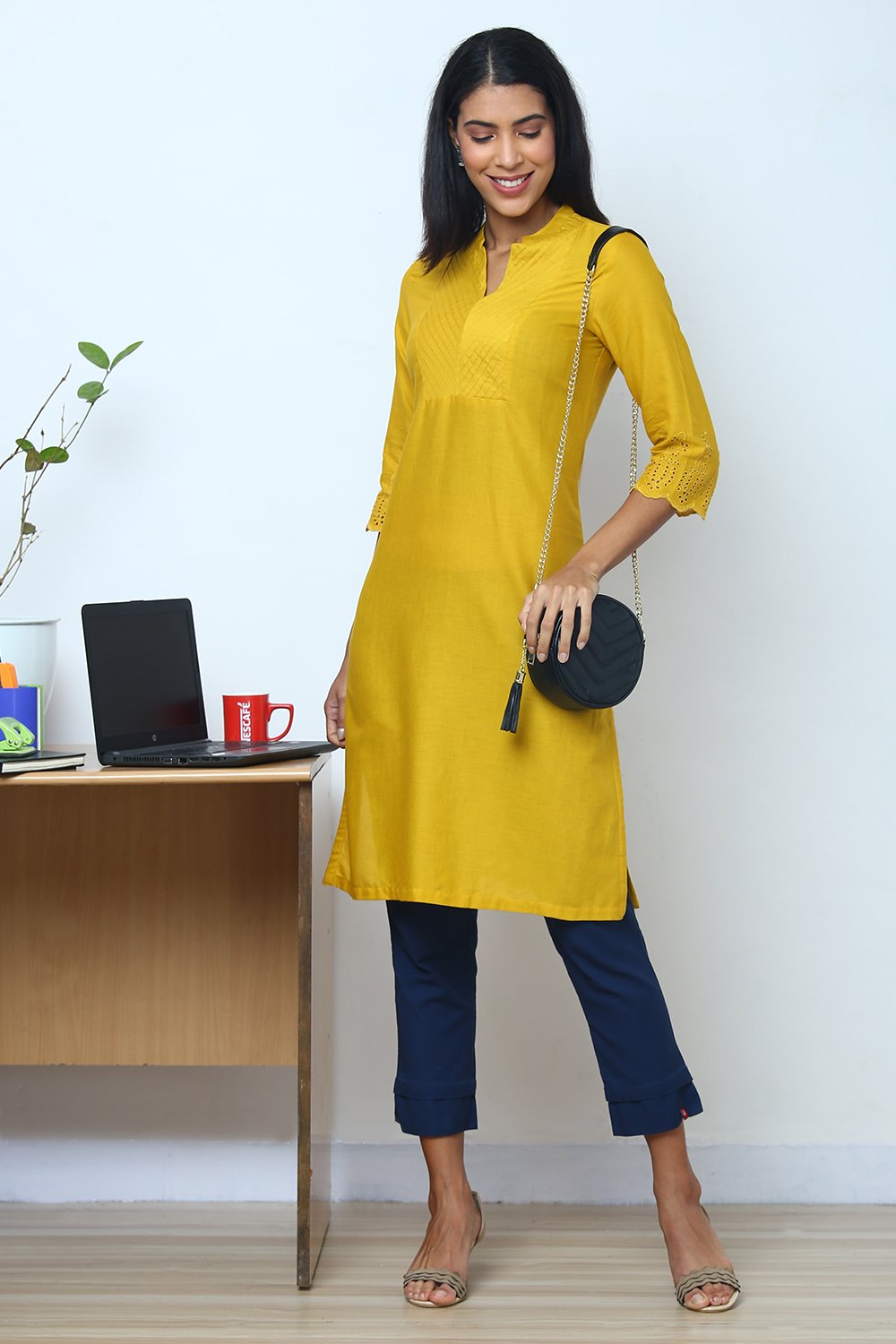 

Mustard Cotton Flax Kurta