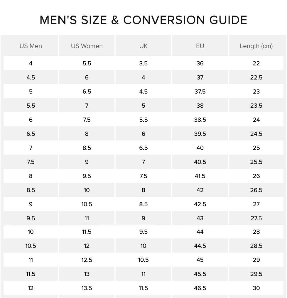 levis shoe size guide