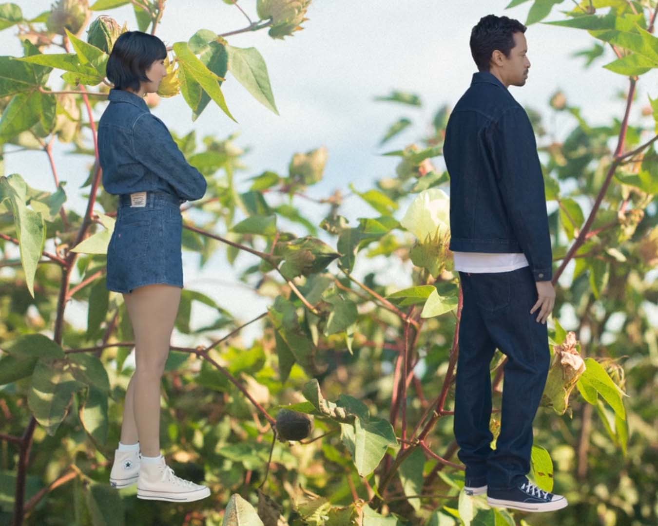 Two models styled in Levi's Wellthread collection are facing sideways towards the camera - Levi's Hong Kong